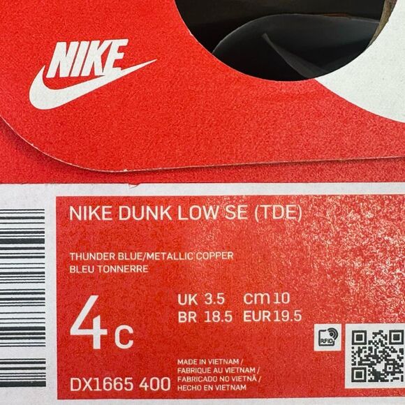 Nike Dunk Low SE (Toddler) - Thunder Blue / Metallic Copper - Size 4C